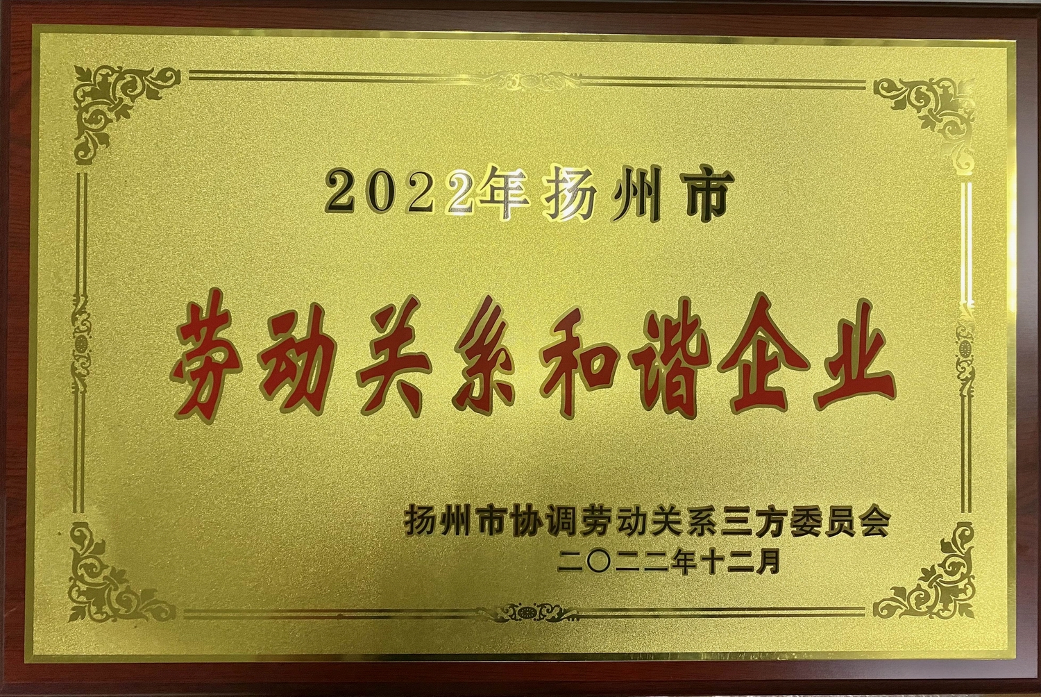 喜訊！江蘇帝一集團榮獲“2022年揚州市勞動(dòng)關(guān)系和諧企業(yè)”稱(chēng)號(圖2)